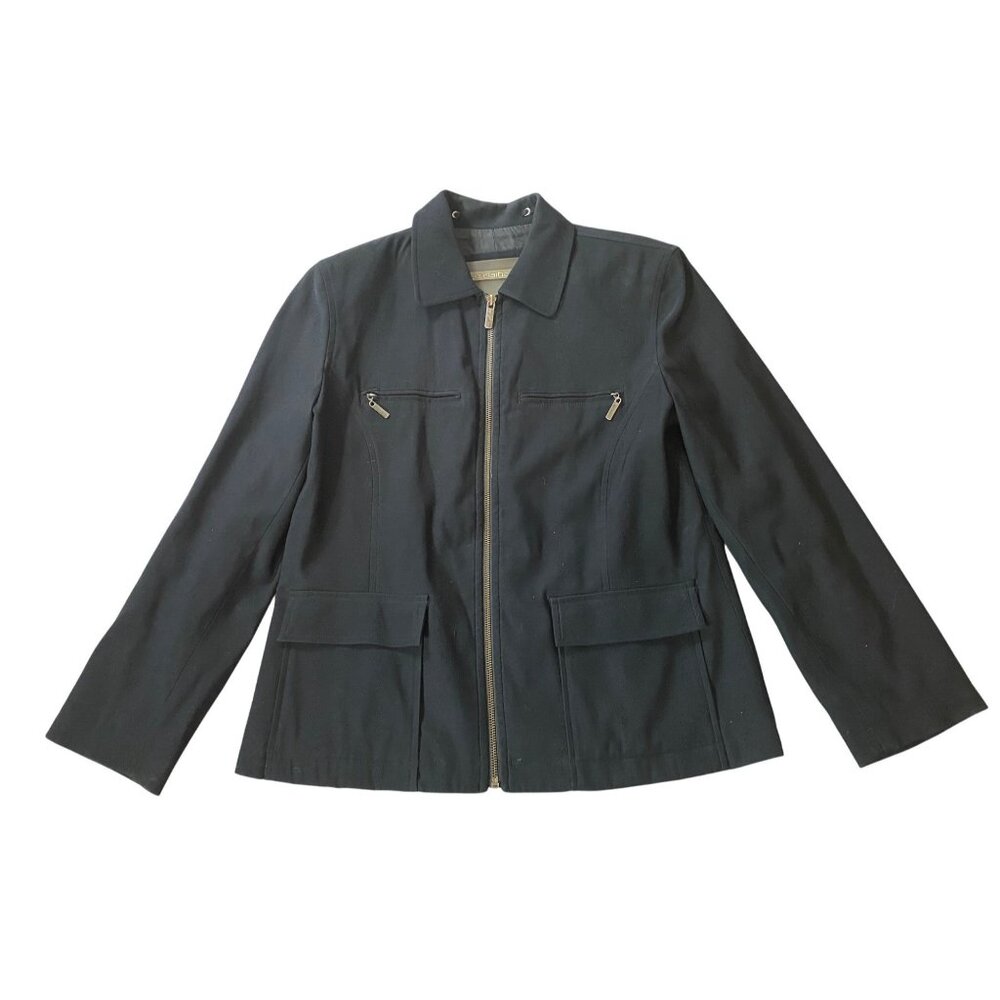 Liz Claiborne Black Zip-Up Jacket Pockets Active Outerwear Redefined Small